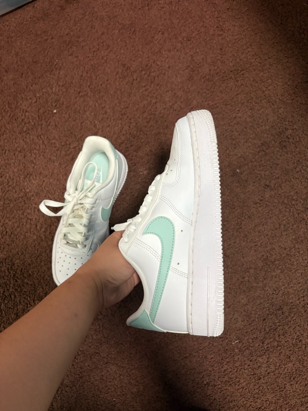 Nike Women’s White Sneakers with Mint Accent - Picture 3 of 6
